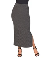 24seven Comfort Apparel Women's Ribbed Knit Side Slit Elastic Waist Maxi Skirt