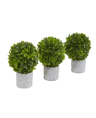 Slickblue Mini Boxwood Topiary Artificial Plant for Elegant Home Decor (Set of 3)