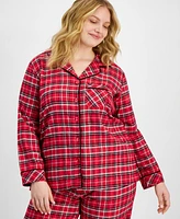 Charter Club Plus Cotton Flannel Printed Pajama Set, Created for Macy's