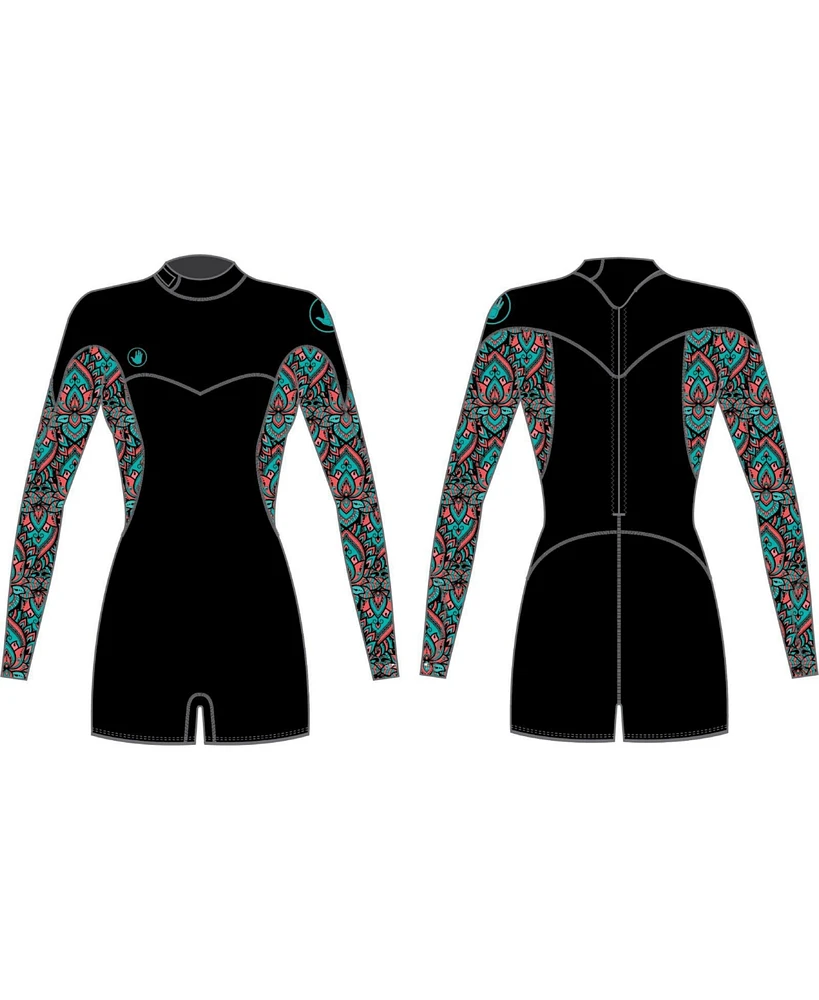 Body Glove Stellar 2mm Womens Back Zip Springsuit Boy Leg - Black Turquoise