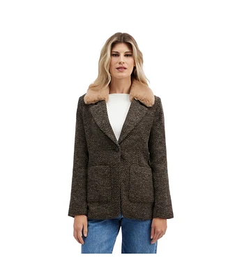 Nvlt Women's Chevron Blazer with Removable Faux Fur Collar