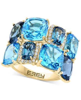 Effy Blue Topaz (11-3/4 ct. t.w.) & Diamond (1/6 Cluster Statement Ring 14k Gold