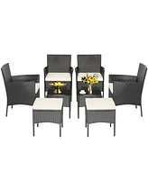 Gymax 8PCS Outdoor Conversation Furniture Set Patio Pe Rattan Sofa Set w/ Tables & Ottoman