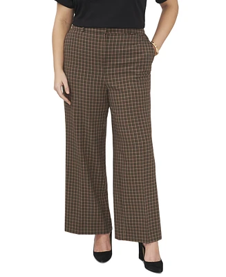 Vince Camuto Plus Plaid High Rise Wide-Leg Pants