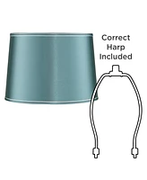 Springcrest Soft Teal Medium Drum Lamp Shade 14" Top x 16" Bottom x 11" High x 11" Slant (Spider) Replacement with Harp