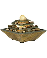 John Timberland Four Tiers Modern Zen Slate Stone Feng Shui Ball Indoor Small Tabletop Water Fountain with Light 9" High for Table Desk-Top Home Offic