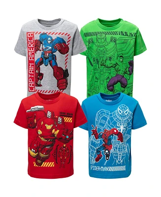 Marvel Toddler Boys Avengers Spider-Man Mech Strike 4 Pack Cosplay Athletic T-Shirts to (2T