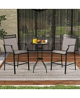 Costway Outdoor Counter Stools Set of 2 with Footrest & Armrests Metal Frame for Backyard