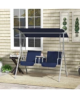 Outsunny 2 Person Porch Swing with Canopy, Table, Storage Console, Blue