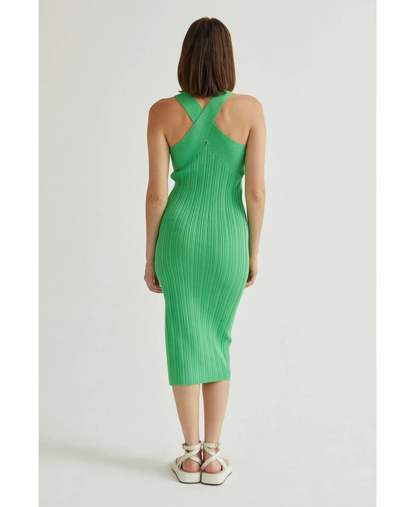 Crescent Women's Marina Ribbed Halter Neck Dress