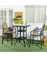 Outsunny 3 Piece Bar Height Patio Table and Chairs Set with Umbrella Hole