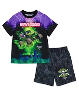 Monster Jam Toddler Boys Pullover Pajama Shirt and Shorts Sleep Set to Grave Digger El Toro Loco Megalodon