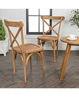 Jonathan Y Annecy Classic Traditional X-Back Wood Outdoor Dining Chair, Natural (Set of 2)