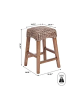 Jonathan Y Maui 25.5" Rustic Bohemian Hyacinth/Wood Backless Counter Stool, Brown Wash Woven Seat with Natural Wood Frame