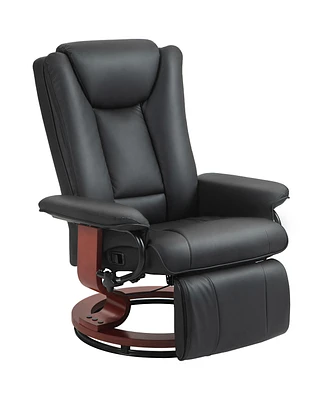 Homcom Swivel Recliner Chair w/ Footrest, Pu Leather Reclining Chair, Black