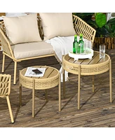 Outsunny Wicker Patio Table Set, Pe Rattan End Table Set, Brown