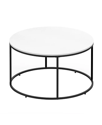 Homcom Black Metal Circle Frame Living Room Table with Smooth White Tabletop Finish