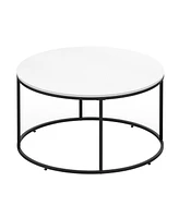 Homcom Black Metal Circle Frame Living Room Table with Smooth White Tabletop Finish