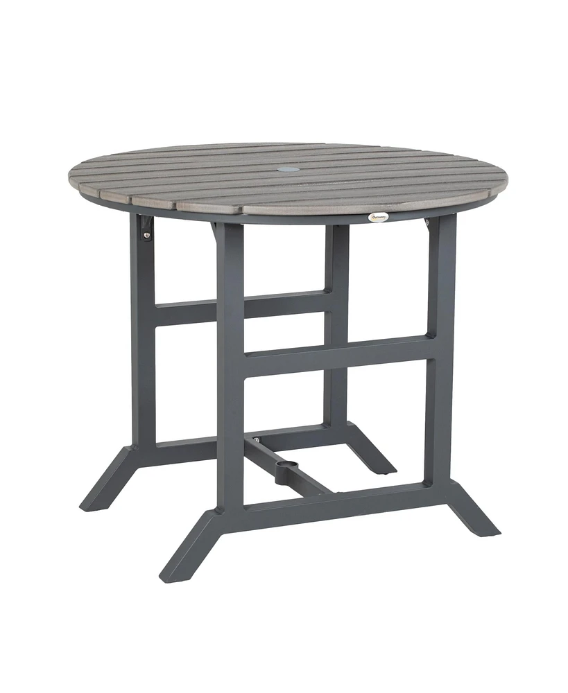 Outsunny Round Patio Table with Umbrella Hole and Aluminum Frame, Gray