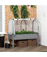 Outsunny 48"x22"x46" Raised Garden Bed with Pe Greenhouse Cover, Dark Gray