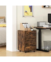 Homcom 3 Drawer Storage Cabinet with Wheels Tray for Home Office, Walnut