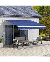 Outsunny 13' x 8' Manual Retractable Awning Sunshade Shelter, Dark Blue