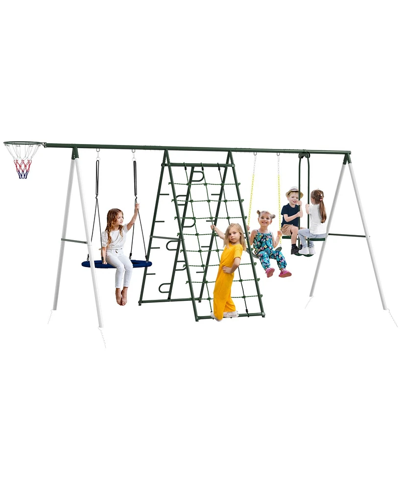 Outsunny Metal Swing Set for Backyard Holds up to 528 lbs. for Ages 3-8