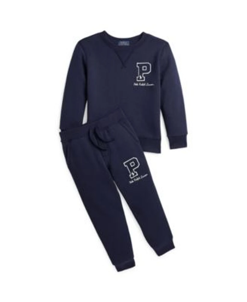 Polo Ralph Lauren Little Boys Fleece Letterman Sweatshirt Fleece Letterman Jogger Pant Set