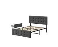 gaomon Grey Queen Bed Frame with 4 Storage Drawers and Upholstered Headboard, Platform Adjustable No Box Spring Needed,