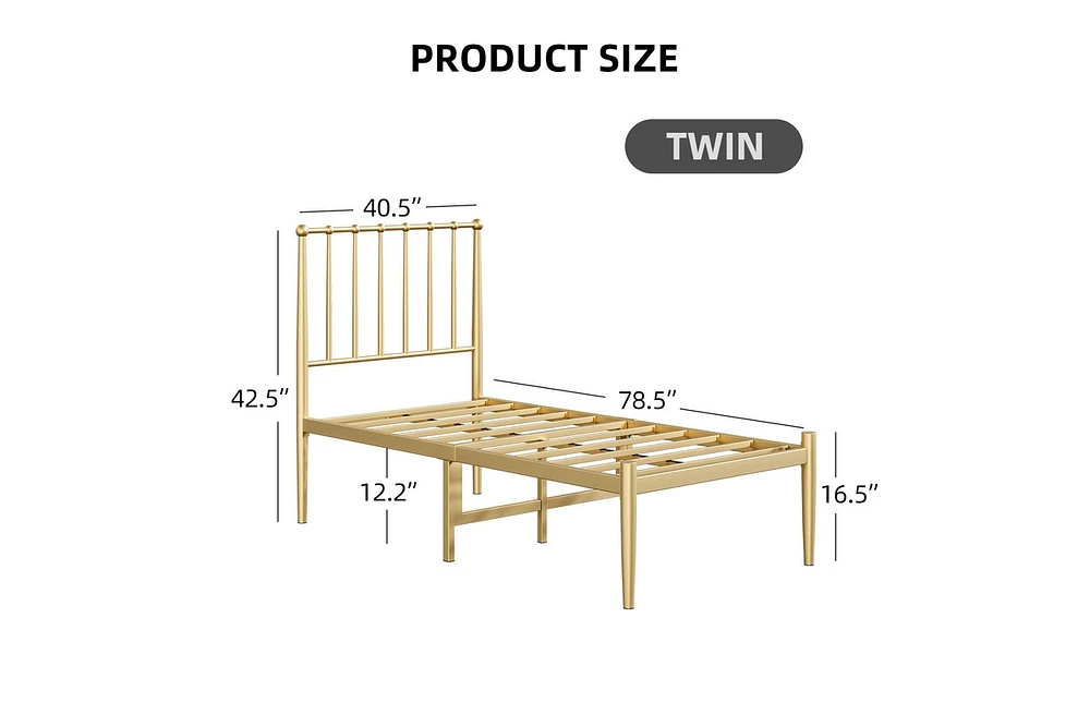 gaomon Gold Metal Bed Frame with Retro Headboard, 14 Inch Platform Bed Frame Mattress Foundation, No Box Spring Needed, Easy Assembly, Full Size