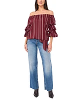 Vince Camuto Women's Striped Off The Shoulder Bubble Sleeve Tie Front Blouse