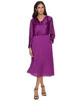 Jessica Howard Petite Cowl-Neck Long-Sleeve Fit & Flare Dress