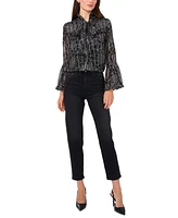 Vince Camuto Women's Printed Tie-Neck Flare-Sleeve Top