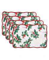 Elrene Classic Holly Scallop Border Placemats 19"x 13", Set of 4