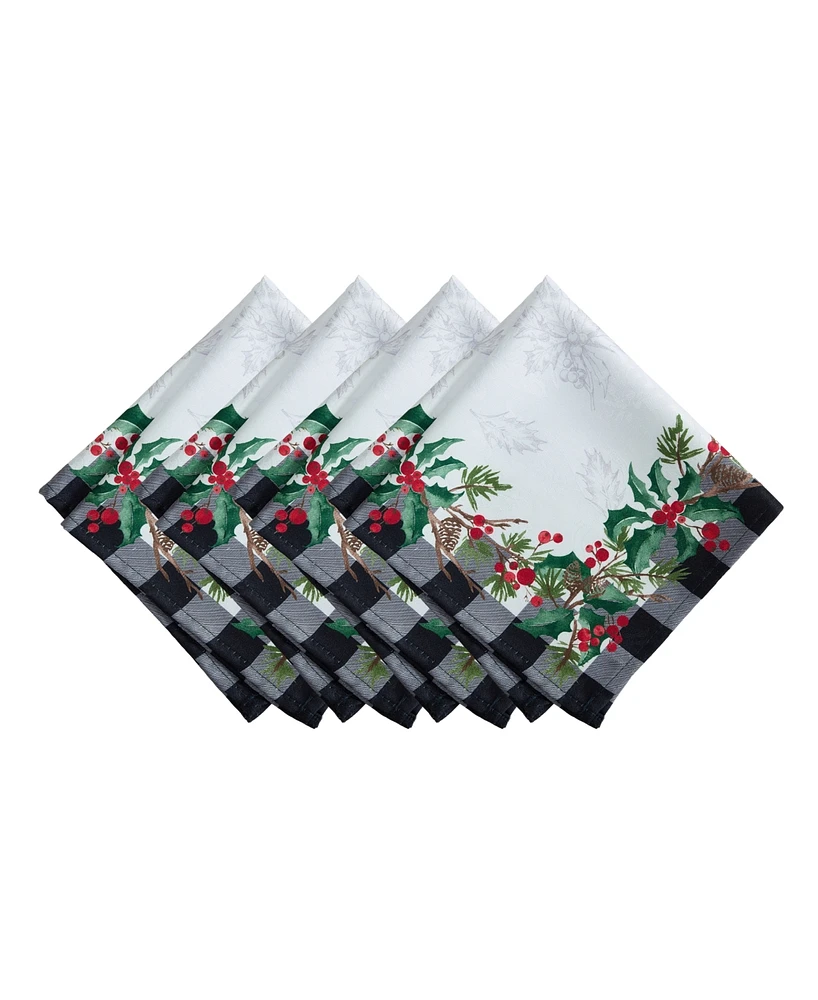 Elrene Holly Farmhouse Charm Holiday Fabric Napkins 17"x 17", Set of 4