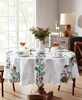 Elrene Holly Berry Flourish Holiday Fabric Round Tablecloth, 70"