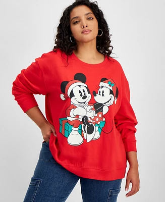 Disney Trendy Plus Size Mickey and Minnie Graphic Print Sweatshirt