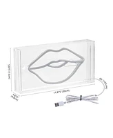 Jonathan Y Lips Contemporary Glam Acrylic Box Usb Operated Led Neon Light