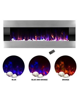 Northwest 80-2000A-54-ss 54 in. Stainless Steel Wall Mounted with Led Fire & Ice Flame Electric Fireplace