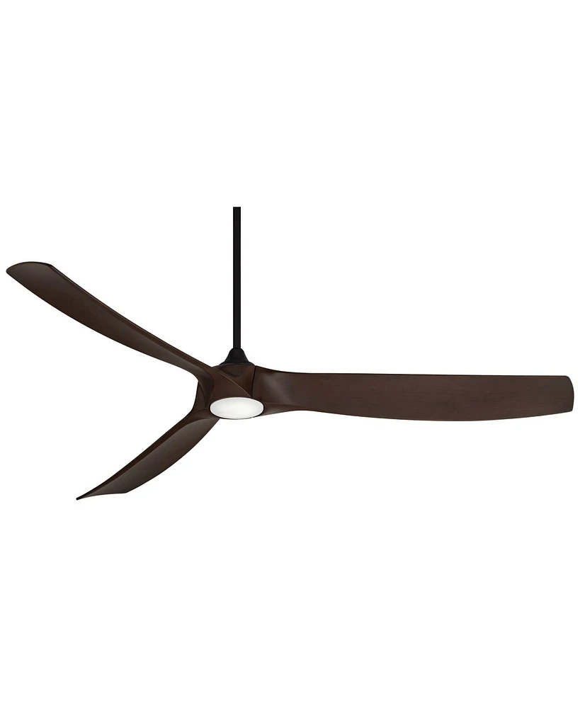 Casa Vieja 70" Kona Wind Large Modern Industrial Indoor Outdoor Ceiling Fan 3 Blade Led Light Remote Control Black Finish Walnut Finish Blades Bedroom