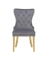 Simba Gold 2 Piece Dining Chair Finish With Velvet Fabric In Dark Gray