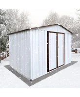 Streamdale Furniture Metal Garden Sheds 6FTx8FT Outdoor Storage Sheds White+Offee