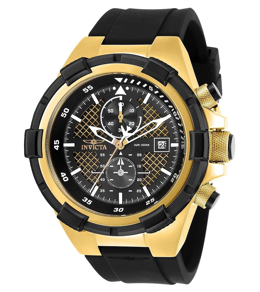 Invicta Men's Aviator Quartz Multifunction Black, Gold Dial Polyurethane Watch