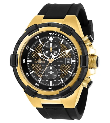 Invicta Men's Aviator Quartz Multifunction Black, Gold Dial Polyurethane Watch