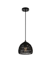 Jonathan Y Campana 8.25" 1-Light Bohemian Modern Woven Rope/Iron Led Pendant, White