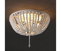 Jonathan Y Allison 15" 3-Light Shabby Chic Farmhouse Wood Beaded/Metal Led Flush Mount, White