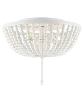 Jonathan Y Allison 15" 3-Light Shabby Chic Farmhouse Wood Beaded/Metal Led Flush Mount, White