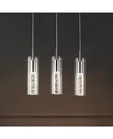 Jonathan Y Mium 21.63" 3-Light Modern Style Iron/Crystal/Glass Integrated Led Linear Pendant, Chrome