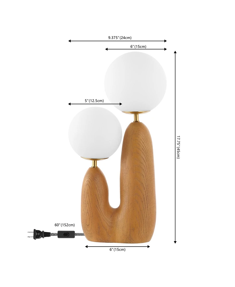 Jonathan Y Oda 17.75" 2-Light Modern Bohemian Resin/Iron/Frosted Glass Danish Cactus Led Table Lamp, Brown Wood Finish
