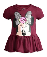 Disney Little Girls Minnie Mouse Peplum T-Shirt and Leggings Outfit Set